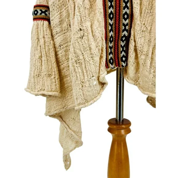 Free People Beige Crochet Cold Shoulder Bell Slv Asymmetrical Tunic Mini Dress - Picture 4 of 16